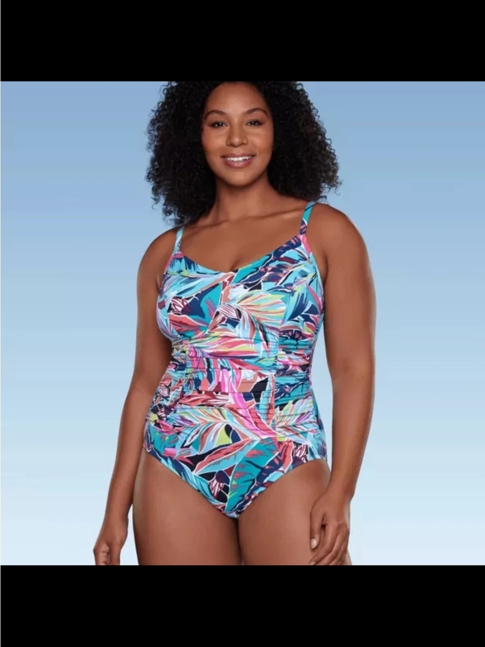 Aqua Green Vibrant Tropical One Piece Swimsuit Size Small
